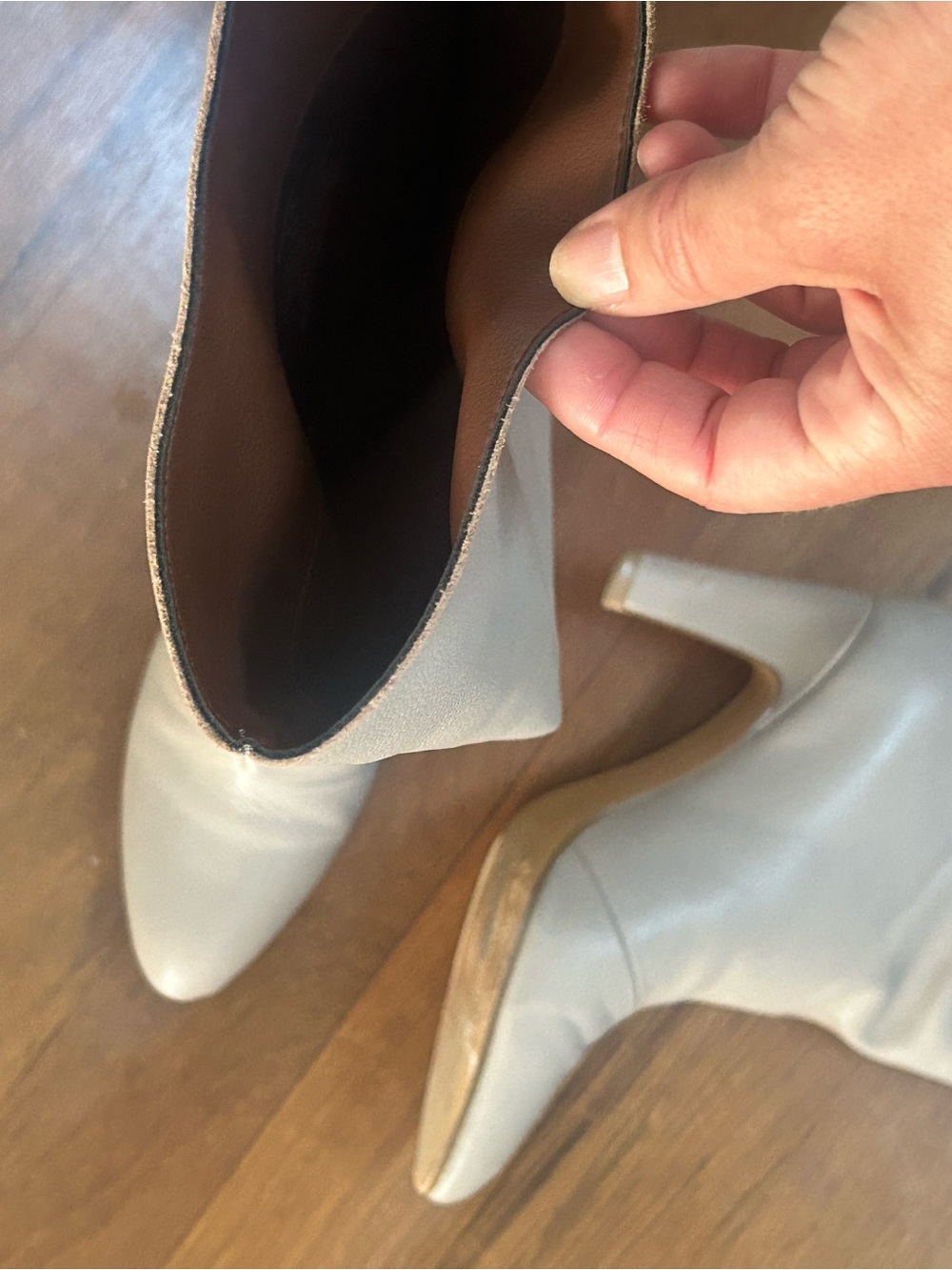 Steve Madden Cream Leather Mid-Heel Ankle Boots